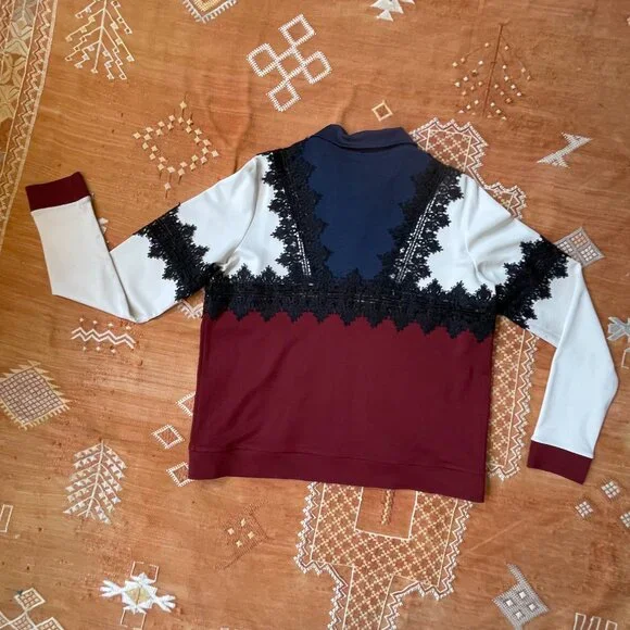 GANNI Colorblock Lace Zip-Up Jacket – Burgundy, Navy & Cream - size small - Picture 5 of 5